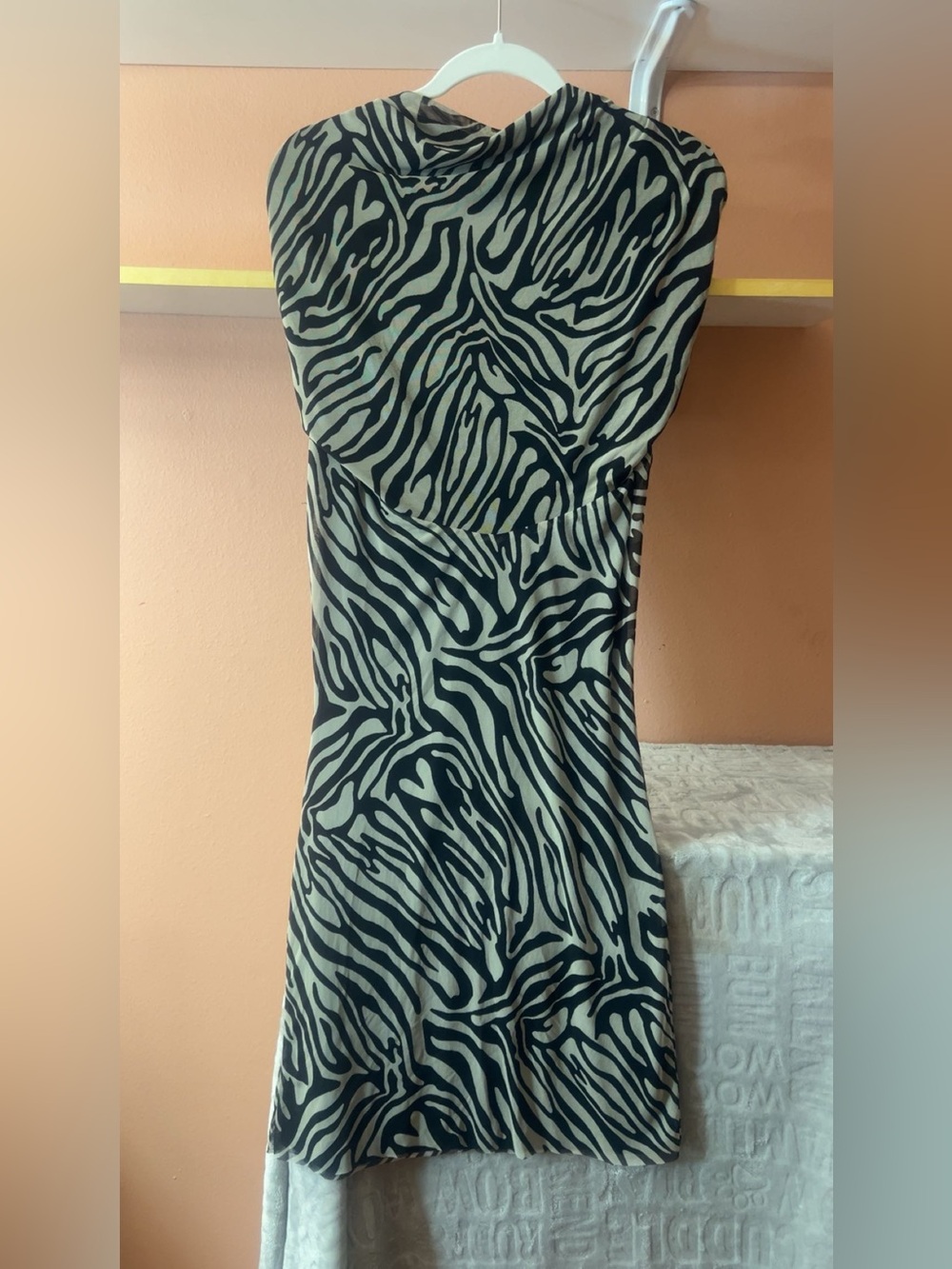 Vintage Bebe Zebra Print Cowl Neck Slip Mini Dress Made in USA Size S